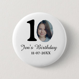 Badge Rond 5 Cm 10 e anniversaire photo en gras lettre enfant nom