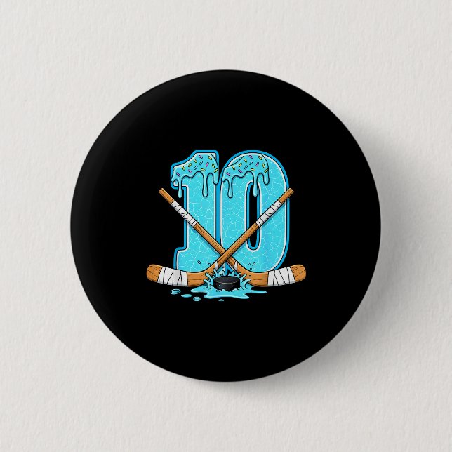 Badge Rond 5 Cm 10 Year Old Hockey Ice Cream Drip Youth 10th Birth (Devant)