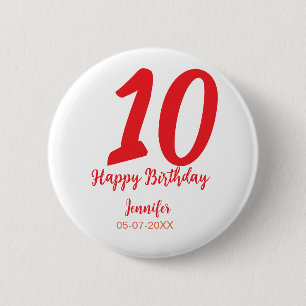 Badge Rond 5 Cm 10e anniversaire ajouter nom date année rouge modè