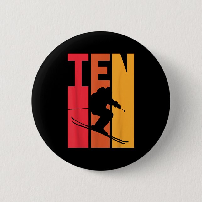 Badge Rond 5 Cm 10e anniversaire Boy Retro Ski Lover Skier 10 ans  (Devant)