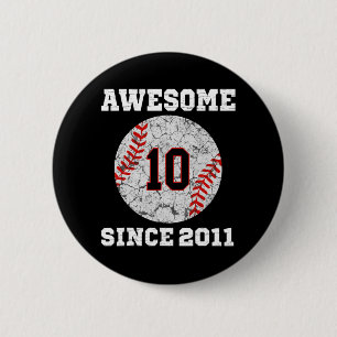Badge Rond 5 Cm 10e Anniversaire de baseball Lover Cadeau 10 Ans V