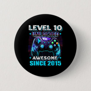 Badge Rond 5 Cm 10e anniversaire Garçon niveau 10 Joueur 10 ans Je