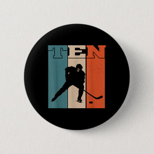 Badge Rond 5 Cm 10e anniversaire Retro Hockey sur glace 10 ans Boy