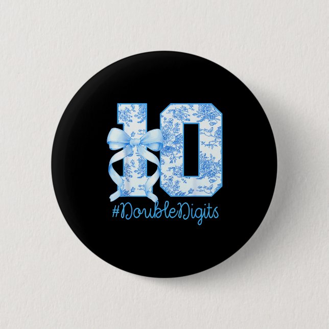 Badge Rond 5 Cm 10th Birthday Girl Blue Coquette Bow 10 Year Old  (Devant)