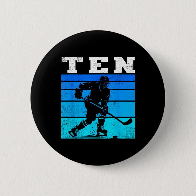 Badge Rond 5 Cm 10th Birthday Ice Hockey Boys Ten Hockey Birthday  (Devant)