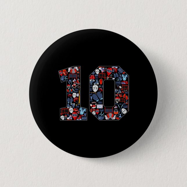 Badge Rond 5 Cm 10th Birthday Ice Hockey Themed 10 Year Old Party  (Devant)