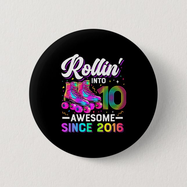 Badge Rond 5 Cm 10th Birthday Shirt Girl 10 Year Old Roller Skate  (Devant)