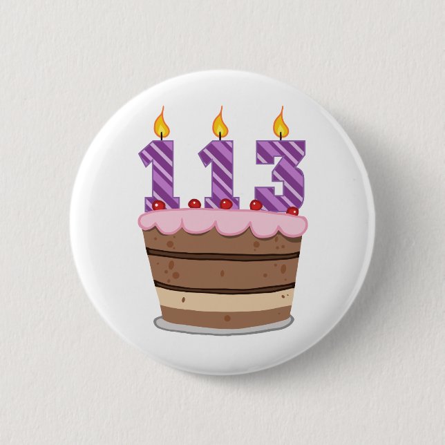 Badge Rond 5 Cm 113 ans sur le gâteau d'anniversaire (Devant)