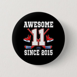 Badge Rond 5 Cm 11 Ans Incroyable Depuis Anniversaire Thème Hockey
