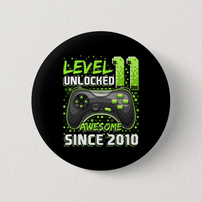 Badge Rond 5 Cm 11 Déverrouillé Awesome 2010 jeu vidéo 11e anniver (Devant)