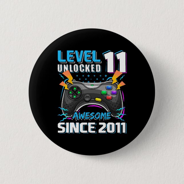 Badge Rond 5 Cm 11 Déverrouillé Awesome 2011 jeu vidéo 11e anniver (Devant)
