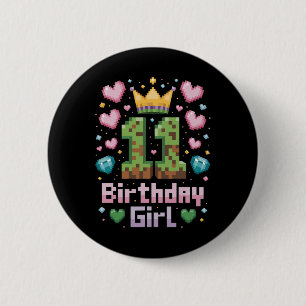 Badge Rond 5 Cm 11e anniversaire fille chemise jeu Pixel Party 11 
