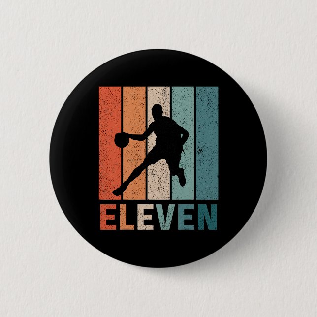 Badge Rond 5 Cm 11e anniversaire Retro Bysketbyll Lovers Boys Kids (Devant)