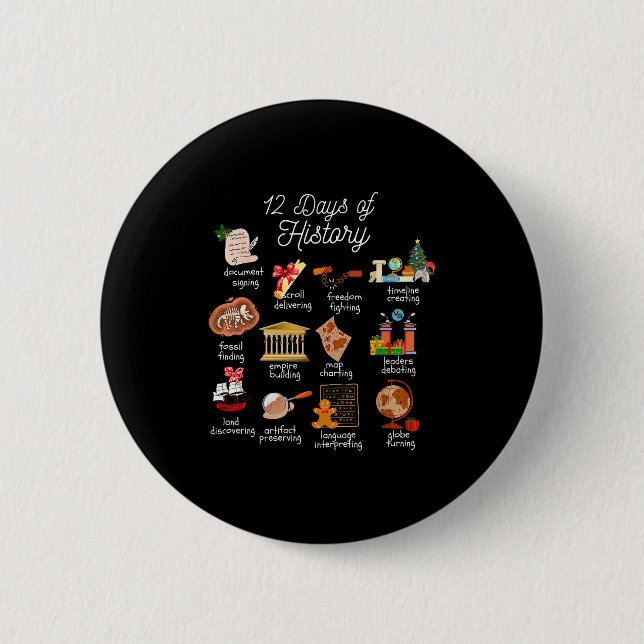 Badge Rond 5 Cm 12 Day Of History Teacher Christmas Social Studies (Devant)