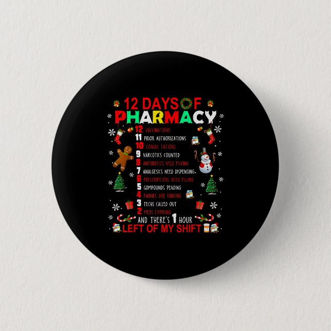Badge Rond 5 Cm 12 Days Of Pharmacy Funny Christmas Pharmacist Tec (Devant)