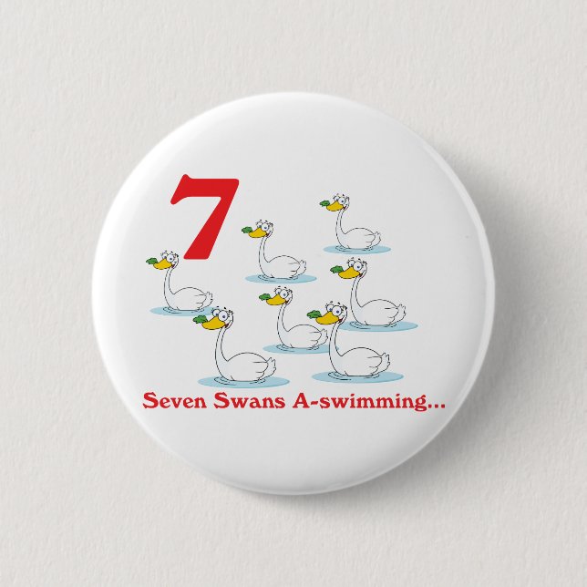 Badge Rond 5 Cm 12 jours sept cygnes a-nager (Devant)