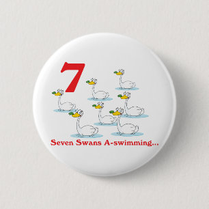 Badge Rond 5 Cm 12 jours sept cygnes nageant