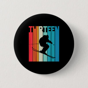 Badge Rond 5 Cm 13e anniversaire Boy Retro Ski Lover Skier 13 ans 
