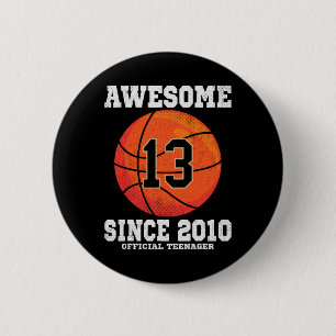 Badge Rond 5 Cm 13e anniversaire Bysketbyll Fan 13 ans Officiel