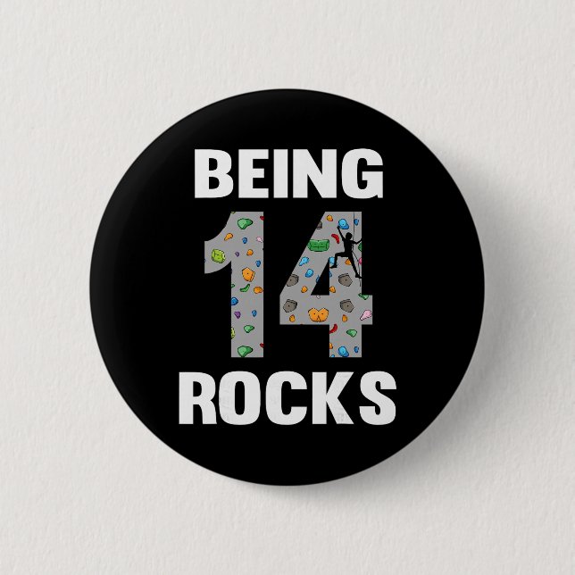 Badge Rond 5 Cm 14 Year Old Rock Climber Birthday 14th Climber Bei (Devant)