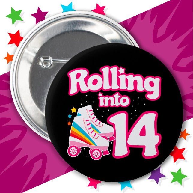 Badge Rond 5 Cm 14e anniversaire Roller Patinage 14 ans (Créateur téléchargé)