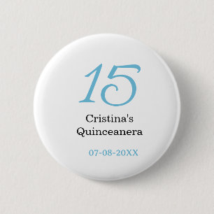 Badge Rond 5 Cm 15e anniversaire de quinceanera bleu noir lettre n