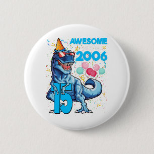 Badge Rond 5 Cm 15e anniversaire Dinosaur 15 ans Garçon enfants