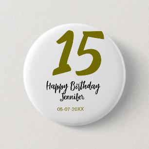 Badge Rond 5 Cm 15e anniversaire quiencenera ajouter date année or