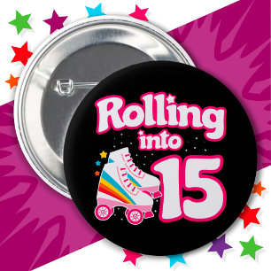 Badge Rond 5 Cm 15e anniversaire Roller Patinage 15 ans