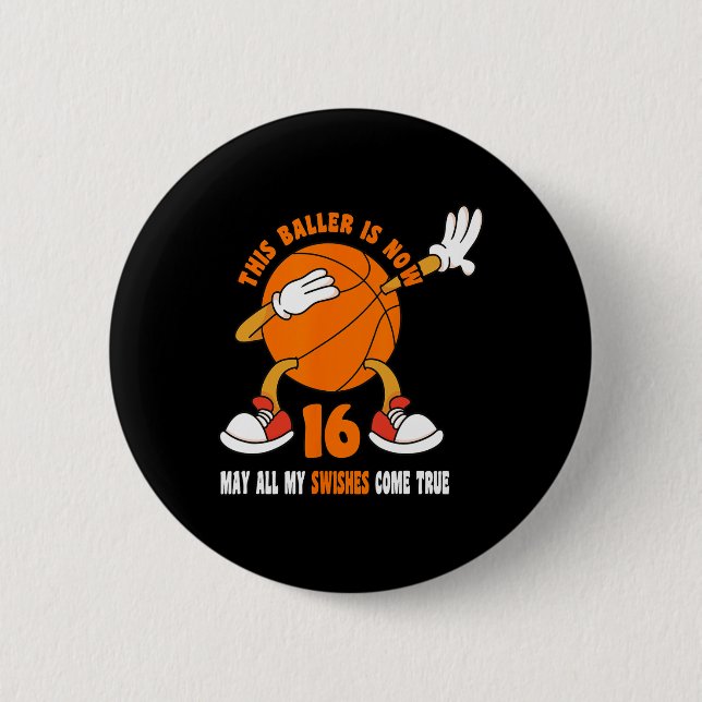 Badge Rond 5 Cm 16 ans Joyeux 16e anniversaire Basketball 16e Bi (Devant)