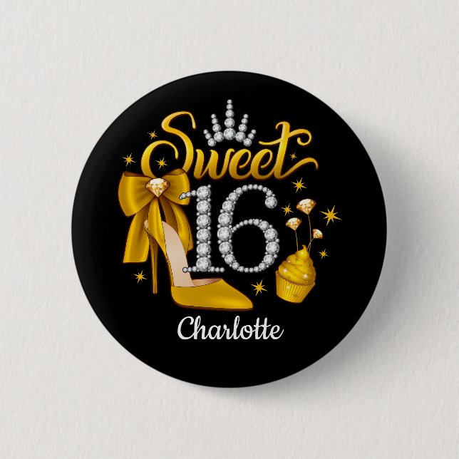 Badge Rond 5 Cm 16e anniversaire. Doux 16 fille (Devant)