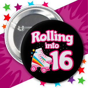 Badge Rond 5 Cm 16e anniversaire Roller Patinage 16 ans