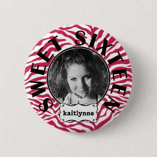 Badge Rond 5 Cm 16ème fille d'anniversaire de bonbon rose mignon à