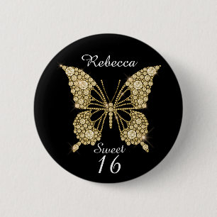 Badge Rond 5 Cm 16ème papillon d'anniversaire de bonbon
