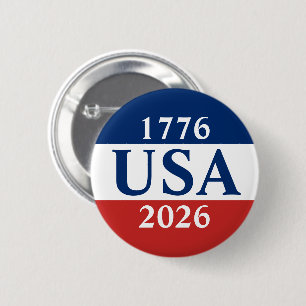 Badge Rond 5 Cm 1776 États-Unis 2026 Rouge Blanc Bleu 250e anniver