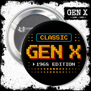 Badge Rond 5 Cm 1968 Gen X Classic Retro Gamer Jeu Anniversaire