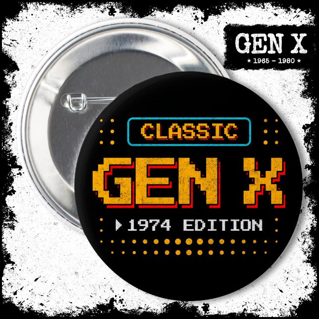 Badge Rond 5 Cm 1974 Gen X Classic Retro Gamer Jeu Anniversaire (Créateur téléchargé)