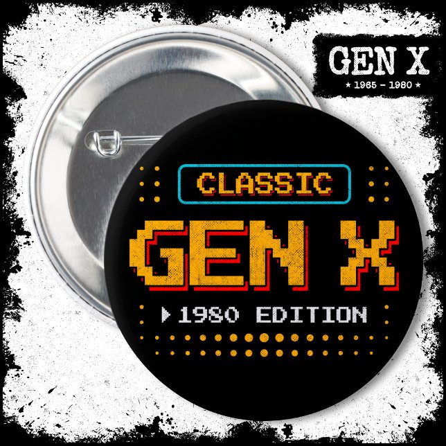 Badge Rond 5 Cm 1980 Gen X Classic Retro Gamer Jeu Anniversaire (Créateur téléchargé)