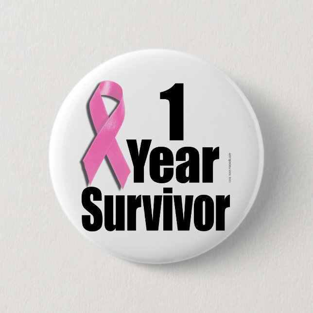 Badge Rond 5 Cm 1 an Survivant du cancer du sein (Devant)