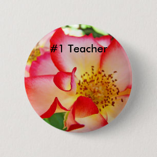 Badge Rond 5 Cm #1 boutons de professeur ROSE Rouge Blanche Fleurs