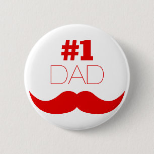 Badge Rond 5 Cm #1 Papa Moustache Rouge - Numéro Un