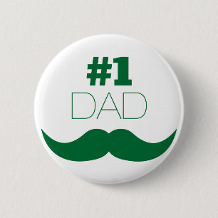 Badge Rond 5 Cm #1 Papa Moustache verte - Numéro Un