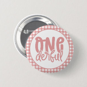 Badge Rond 5 Cm 1er anniversaire fête mignonne Pastel rose Onederf