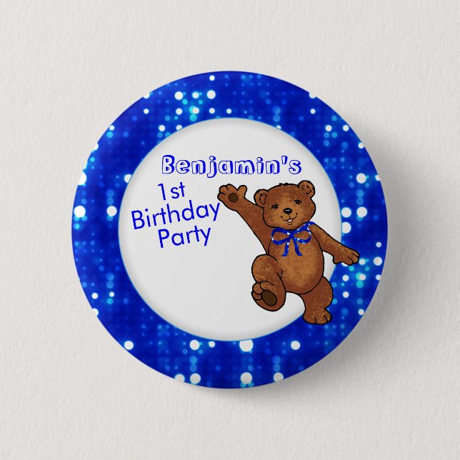 Badge Rond 5 Cm 1er anniversaire Invité à l'ours (Devant)