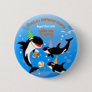 Badge Rond 5 Cm 1er anniversaire sous la mer orca baleine fille