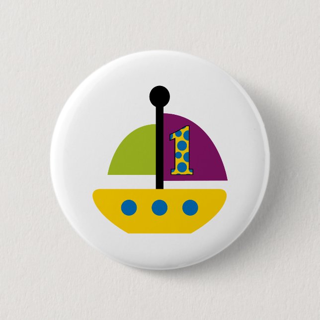 Badge Rond 5 Cm 1er Anniversaire Voilier (Devant)