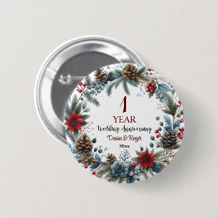 Badge Rond 5 Cm 1er Mariage papier Anniversaire Élégant hiver