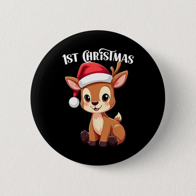 Badge Rond 5 Cm 1ère saison de Noël Reindeer mignonne animal (Devant)