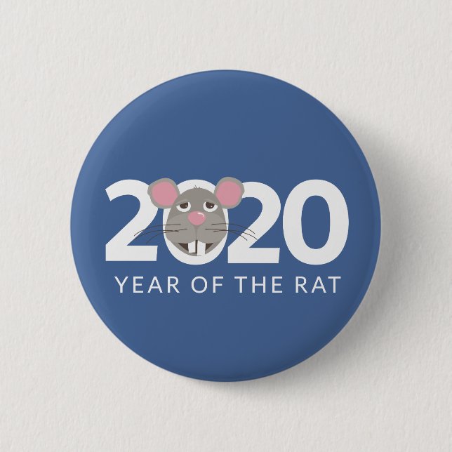 Badge Rond 5 Cm 2020 année du rat classique bleu (Devant)