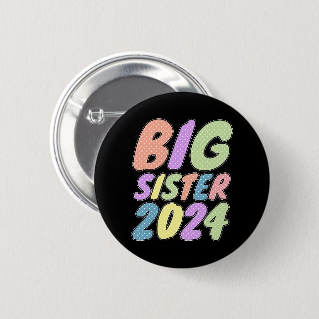 Badge Rond 5 Cm 2024 Grande Sœur Petits Points Féminins (Devant & derrière)